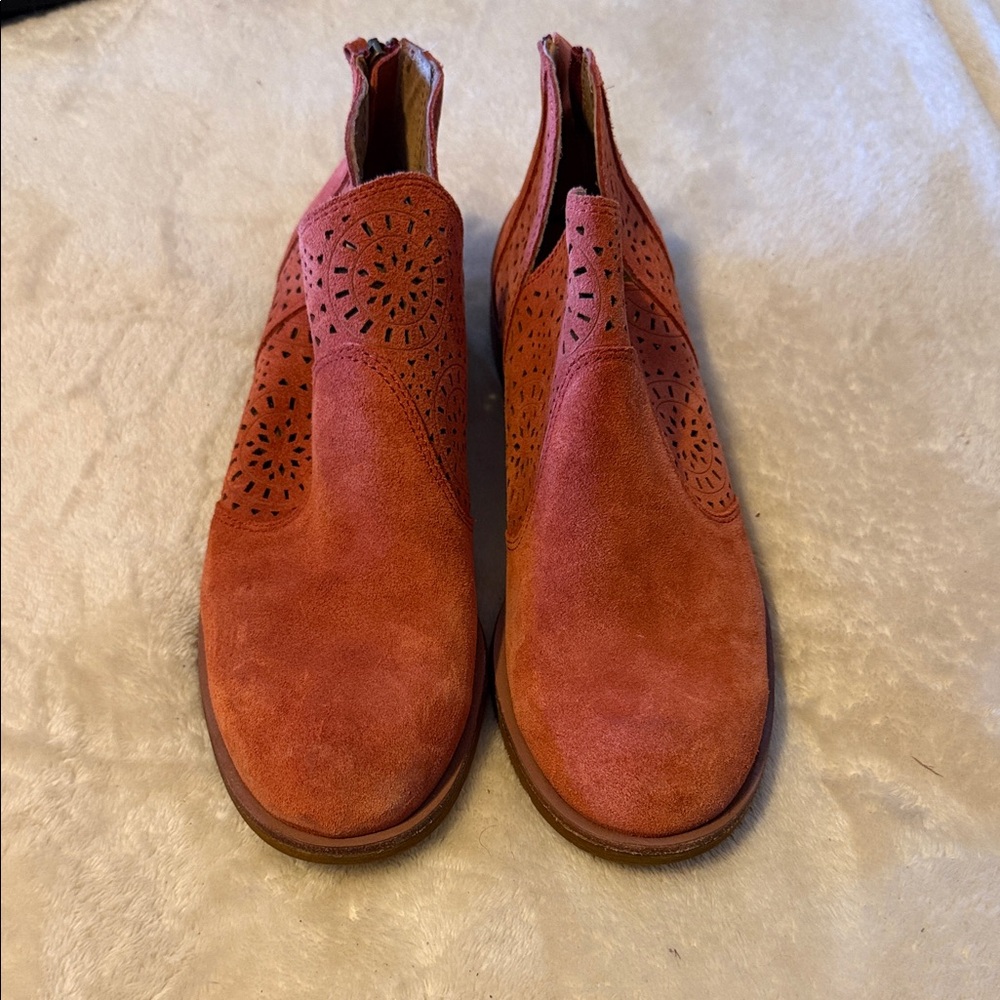 Sofft Suede Laser-Cut Chelsea Booties in Rusty Orange